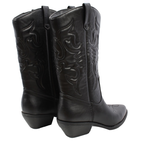 Black cowboy knee high pull on boot - Picture 5 of 8